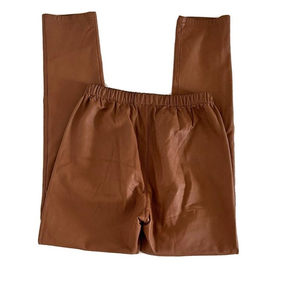 Neiman Marcus | Exclusive Women's Brown Elastic Waist Leather Pants Size Medium - Picture 4 of 15